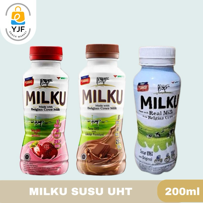 

Milku Susu UHT / UHT Milk Original / Susu UHT Botol / Susu Rasa Coklat / Strawberry - 200ml