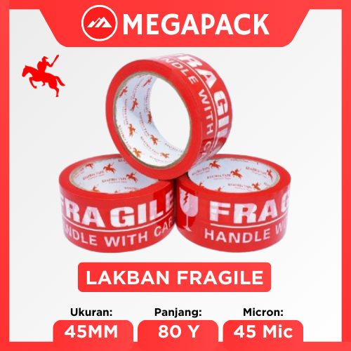

Lakban Fragile Merah 100 Yard x 2 Inch OPP Isolasi Selotip Premium