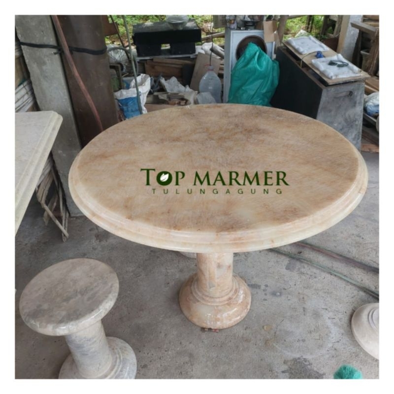 Meja Makan Bulat Batu Onyx Tembus Cahaya