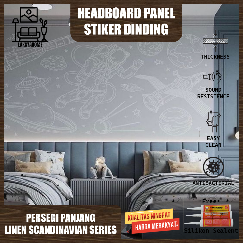 Headboard Panel Dinding 20x80 Rectangle Linen Scandinavian Series Dekorasi Tempat Tidur & Wallpaper 