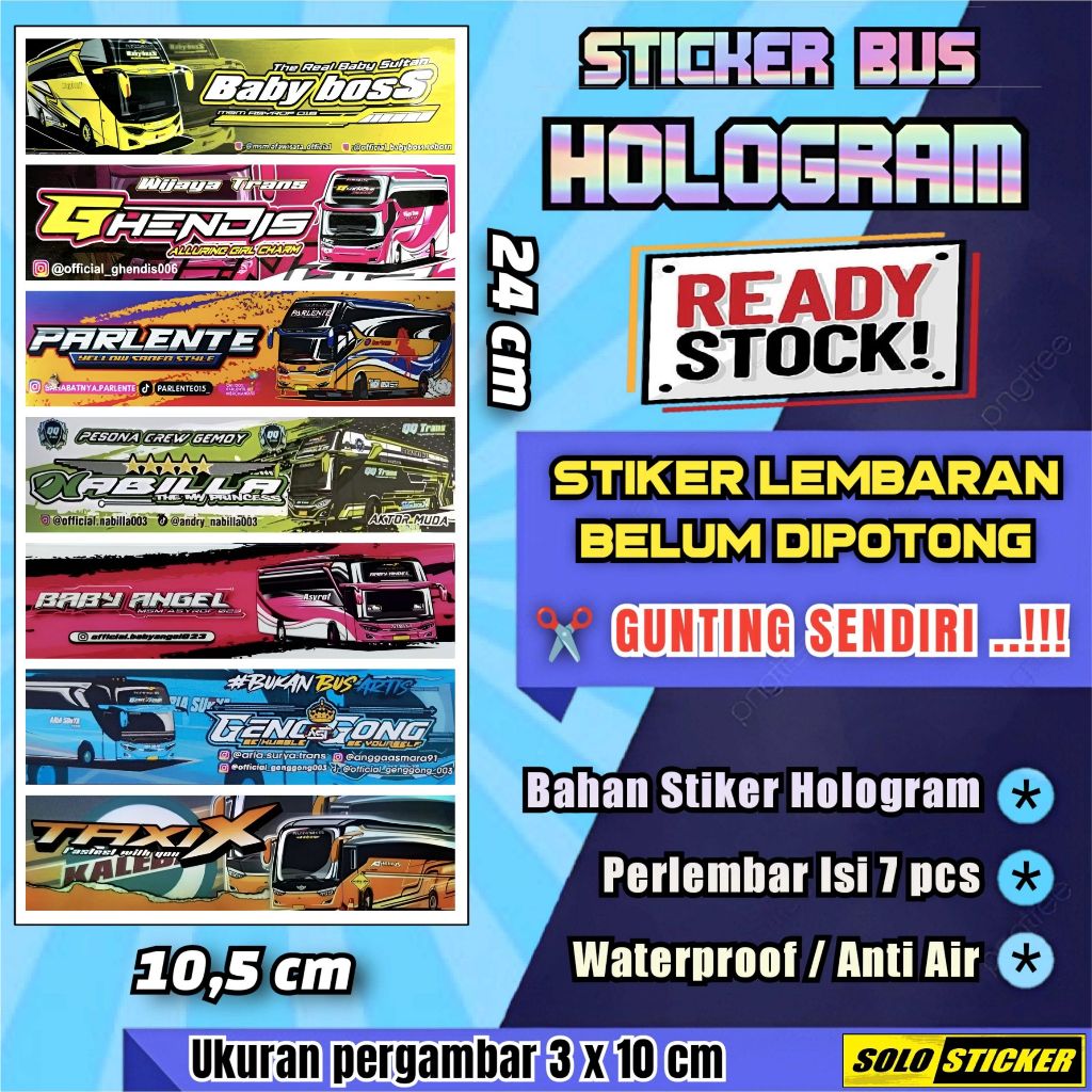 

Isi 7 pc Stiker Bus Hologram Lembaran Model Panjang Isi Campur Sesuai Foto Anti Air
