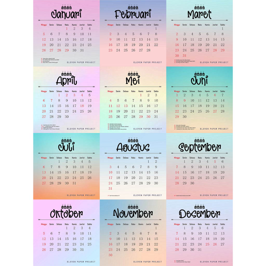 

Kalender Meja 2025 warna pastel