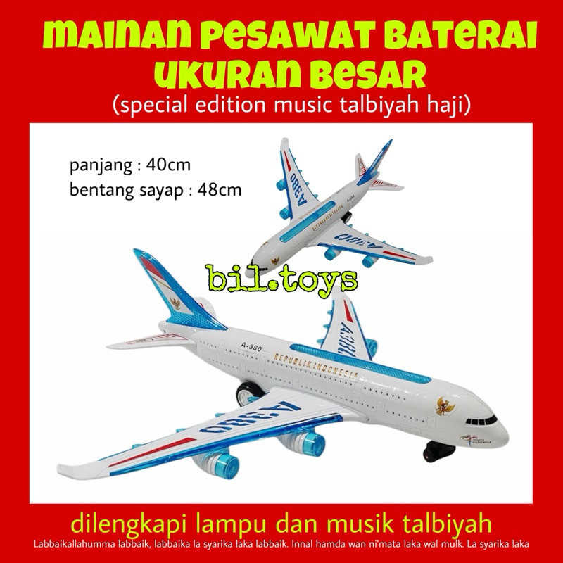 Mainan Anak Pesawat Baterai Besar A380 Lampu Dan Musik Haji Pesawat Haji Mainan Pesawat BO Besar Ktg