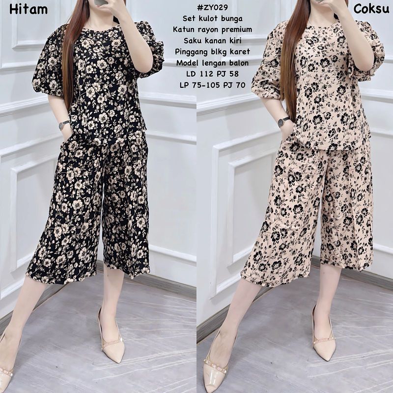 Setelan ZY029 Set Kulot Bunga Katun Rayon Premium - VF