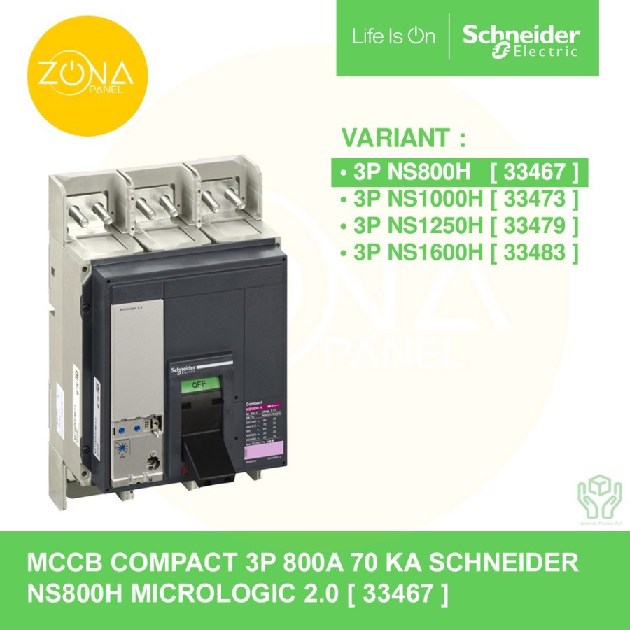 MCCB SCHNEIDER COMPACT 3P 800A 75KA NS800H MICROLOGIC 2.0 33467