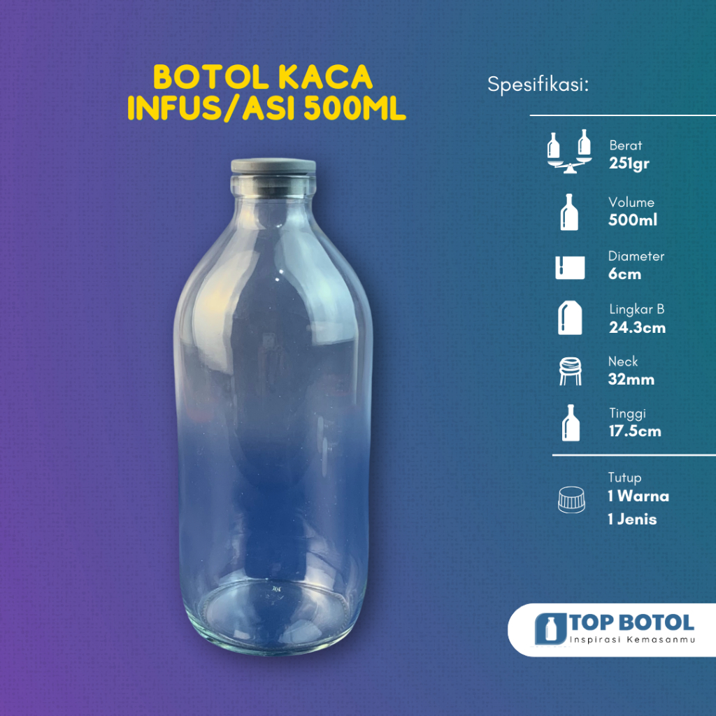 (Paket isi 10pcs) BOTOL KACA BENING 500ML/BOTOL ASI 500ML/BOTOL KACA INFUS 500ML