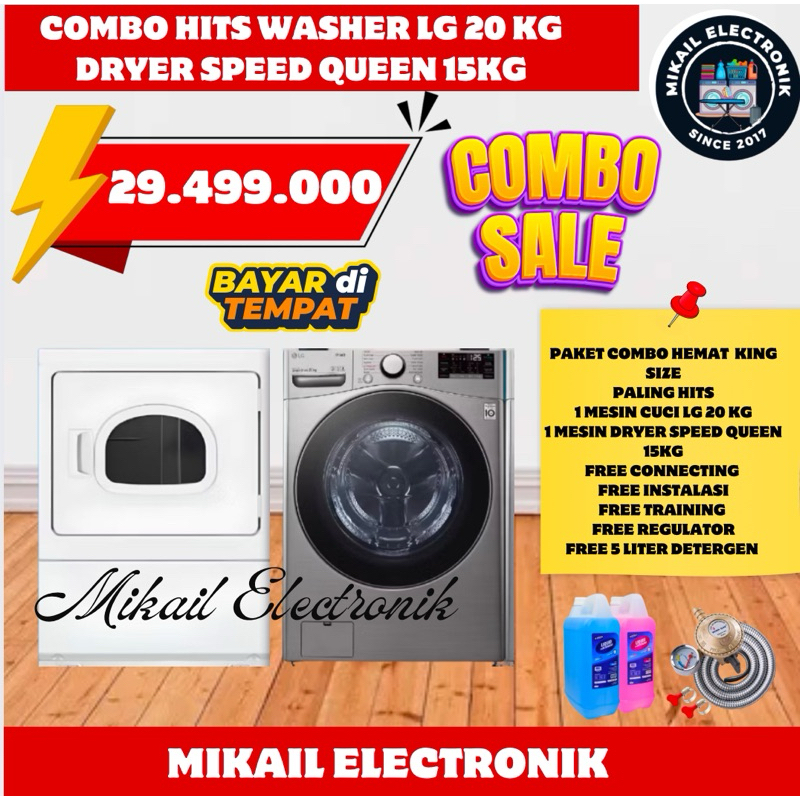 PAKET COMBO MESIN LAUNDRY LG 20 KG DRYER SPEEDQUEEN