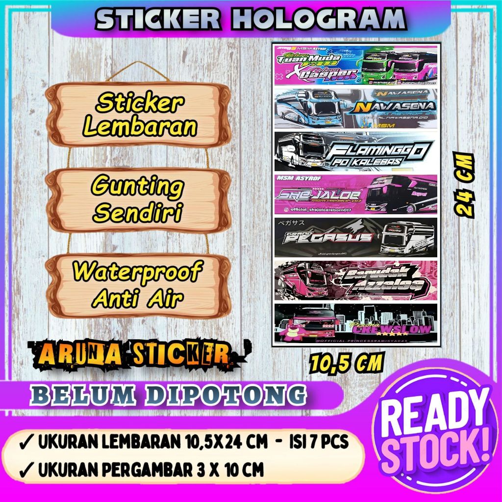 

STIKER BUS PANJANG Lembaran Isi 7 pc Stiker Bus Basuri Hologram Sticker Bus Mania