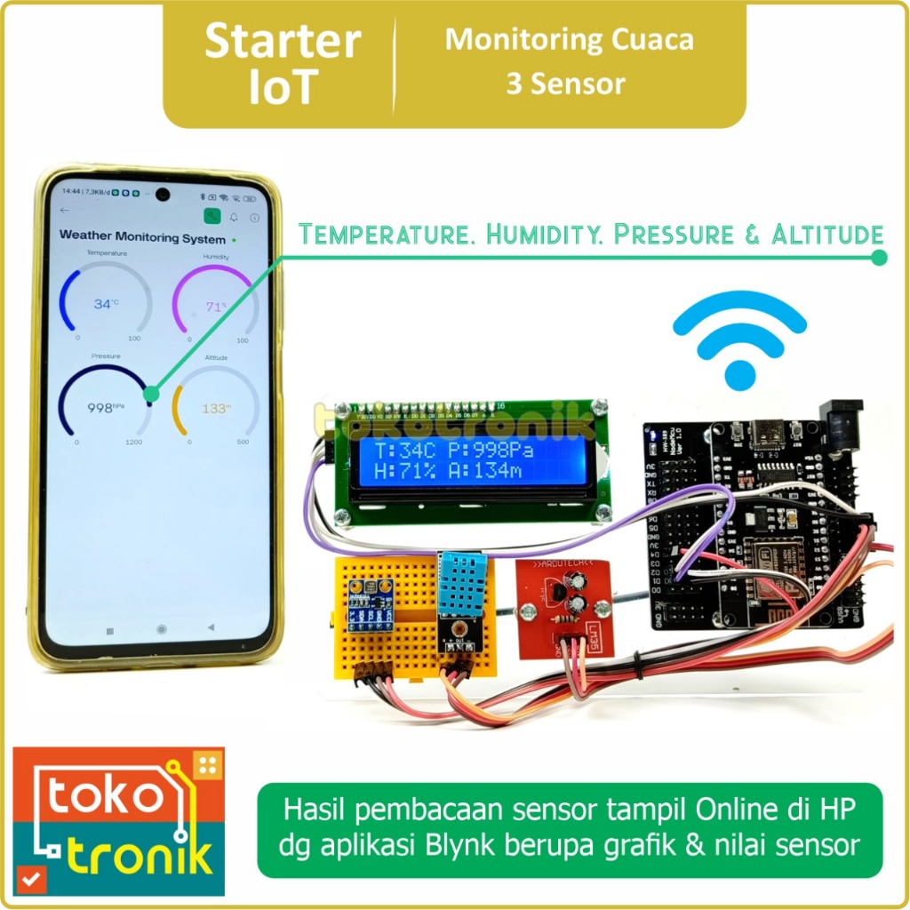 Starter IoT Monitoring Cuaca ESP8266 dg 3 Sensor
