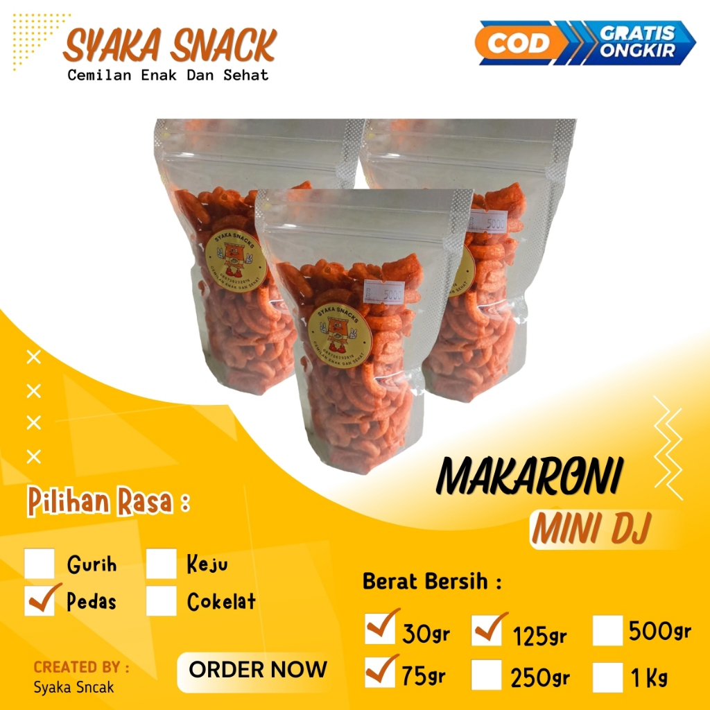 

Cemilan Makaroni Spiral Pedas Pipa DJ - Kemasan kecil