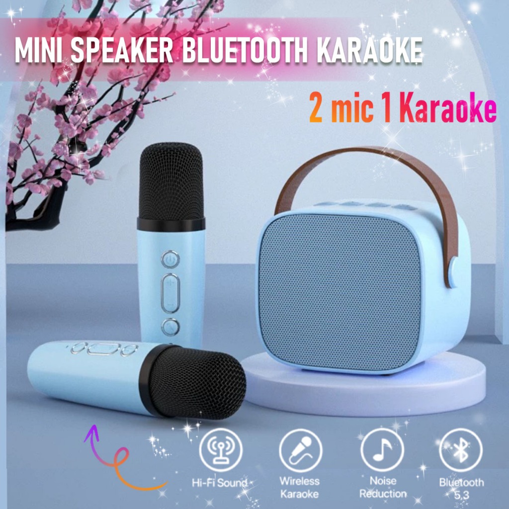 [COD] Speaker Bluetooth Karaoke 2 Microphone Set Salon Bluetooth  Speaker Karaoke Mini Portable Kara