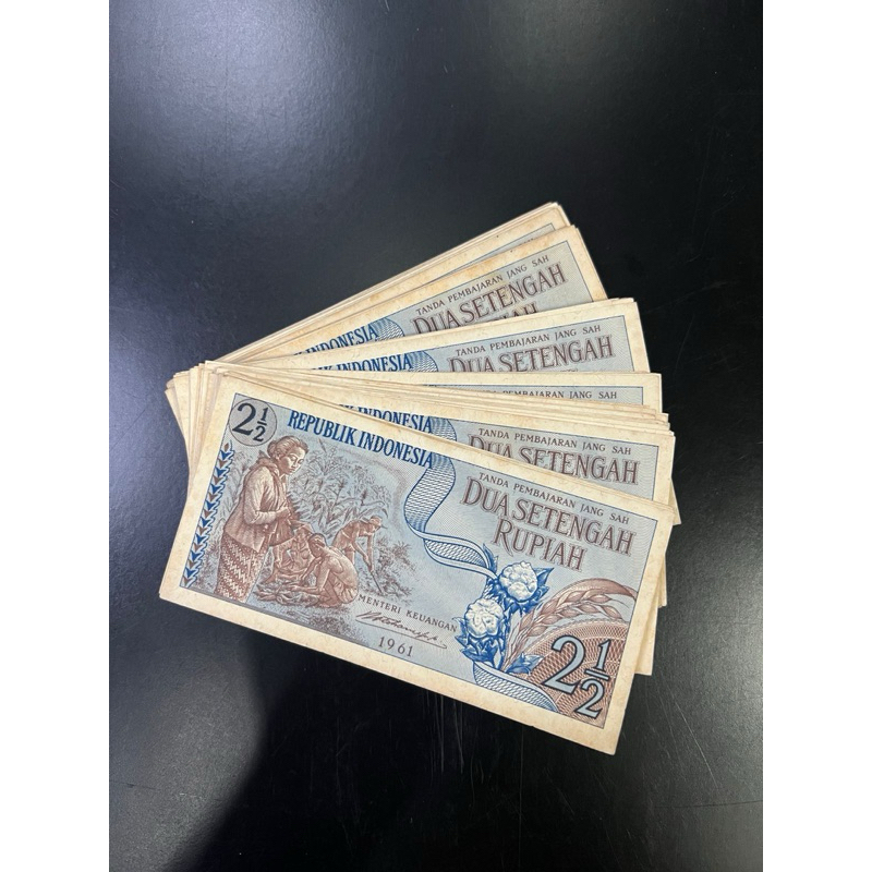 uang kertas kuno asli Indonesia 2 1/2 rupiah (dua setengah rupiah) 1961