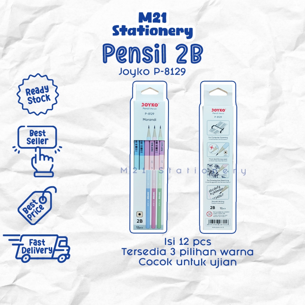 

(12 PCS) PENSIL 2B JOYKO P-8129 / 1 pack pak p8129 pencil kayu pena original menulis graphite menggambar sket sketch anak alat tulis sekolah kuliah atk kantor stationery murah / m21 stationery jogja