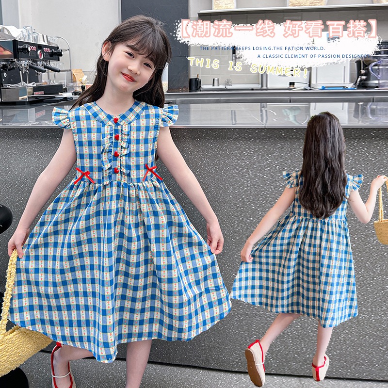 Dress Anak Perempuan + Topi Gaun Anak Motif Tenun Kotak Baju Anak Perempuan KEVA