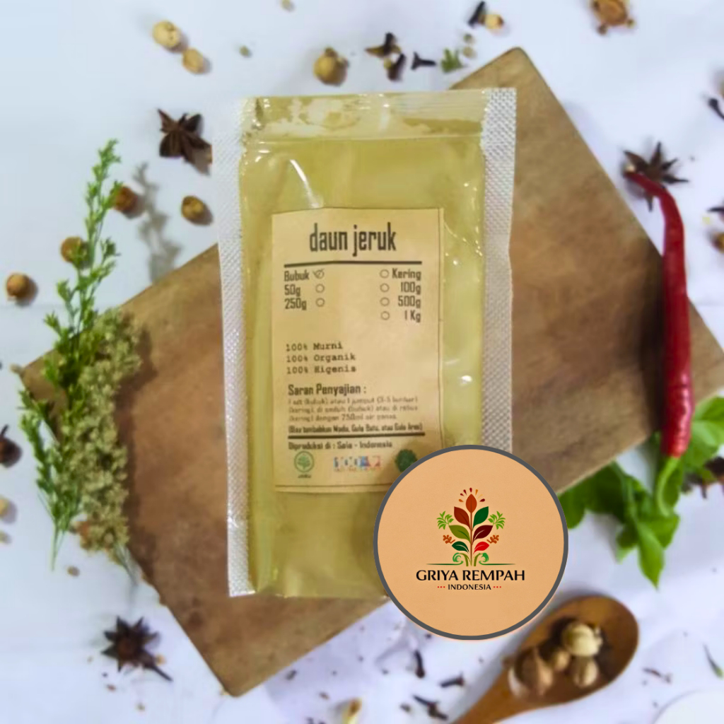 

DAUN JERUK PURUT BUBUK 100 GRAM Ramuan Rempah Herbal Kering Aroma Segar untuk Masakan dan Minuman Jamu Tradisional Simplisia Citrus hystrix