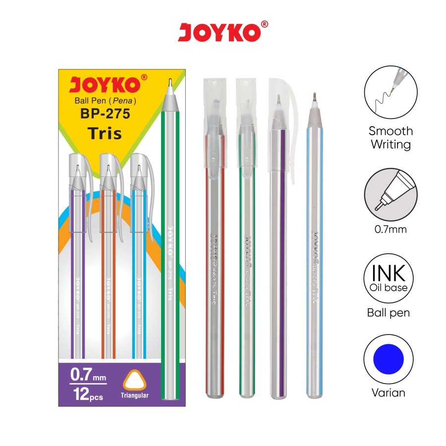 

Ball Pen Joyko BP-275 Tris 0.7mm BIRU Original (12 PCS) / Ballpoint Pulpen Joyko BP-275 Tris 0.7mm BIRU Per Lusin