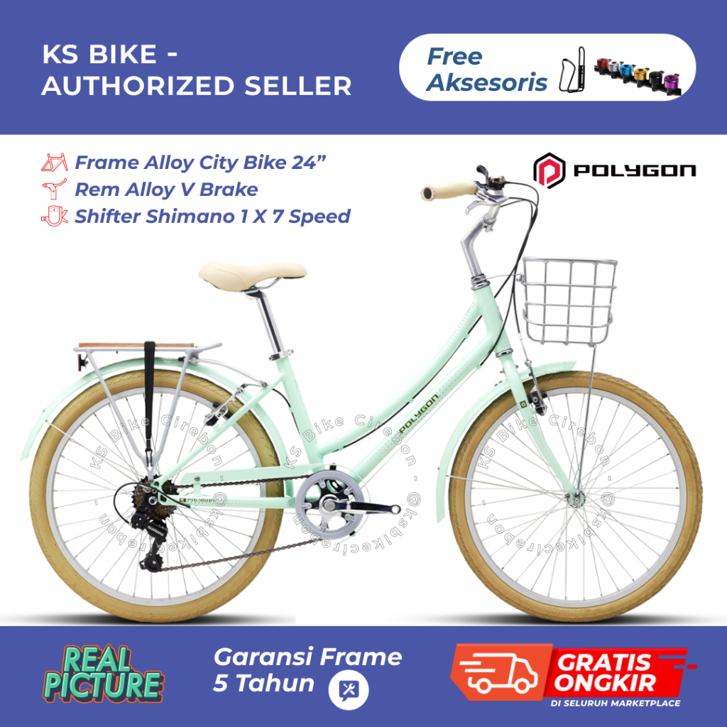 City Bike Polygon Claire 24 Inch Frame Alloy Ringan Shimano 7 Speed Sepeda Keranjang Dewasa Wanita S