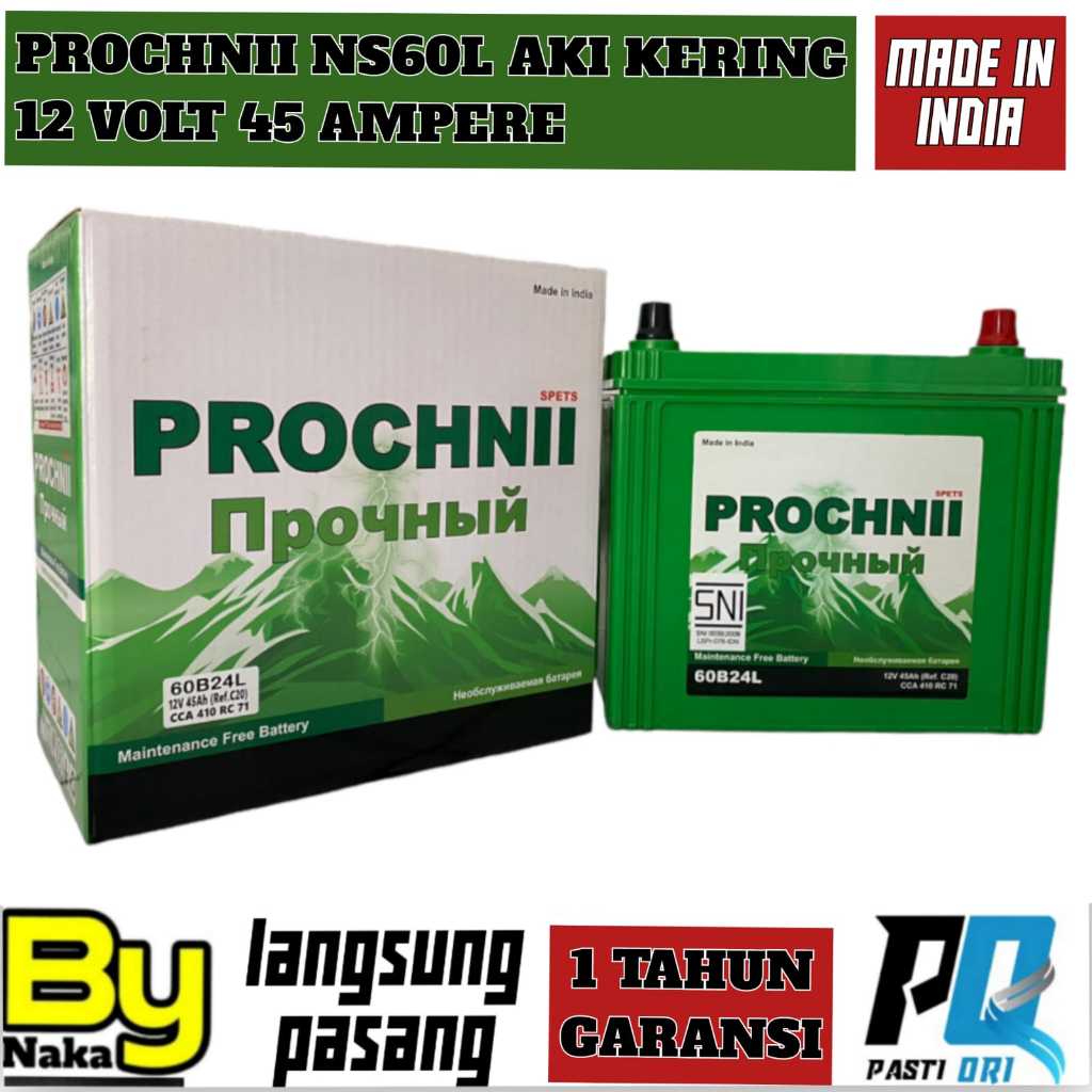 Aki Mobil Grand Livina/Corolla Series/Honda City/Karimun/Baleno Prochnii NS60L MF 45 Ampere