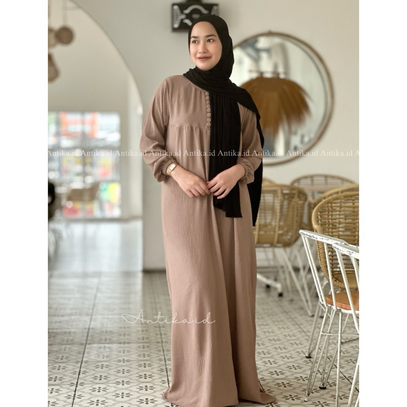 Gamis Muslim HAFSHAH Polos dengan kantong Matt Crinkle Airflow Premium I Jubah Dress Wanita Lebaran 