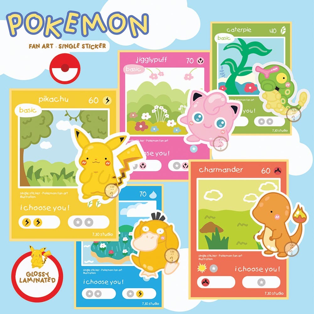 

7.30 STUDIO Pokemon Sticker Die Cut / Stiker Satuan Waterproof