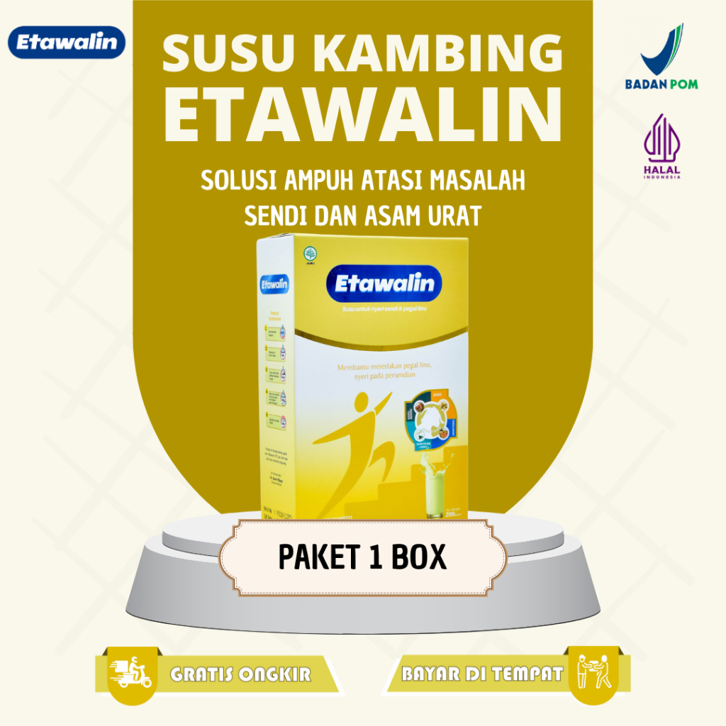 

Etawalin Solusi Atasi Obati Asam Urat Rematik dan Nyeri Pinggang 100% Original Susu Bubuk Kambing Etawa Original 200 Gram