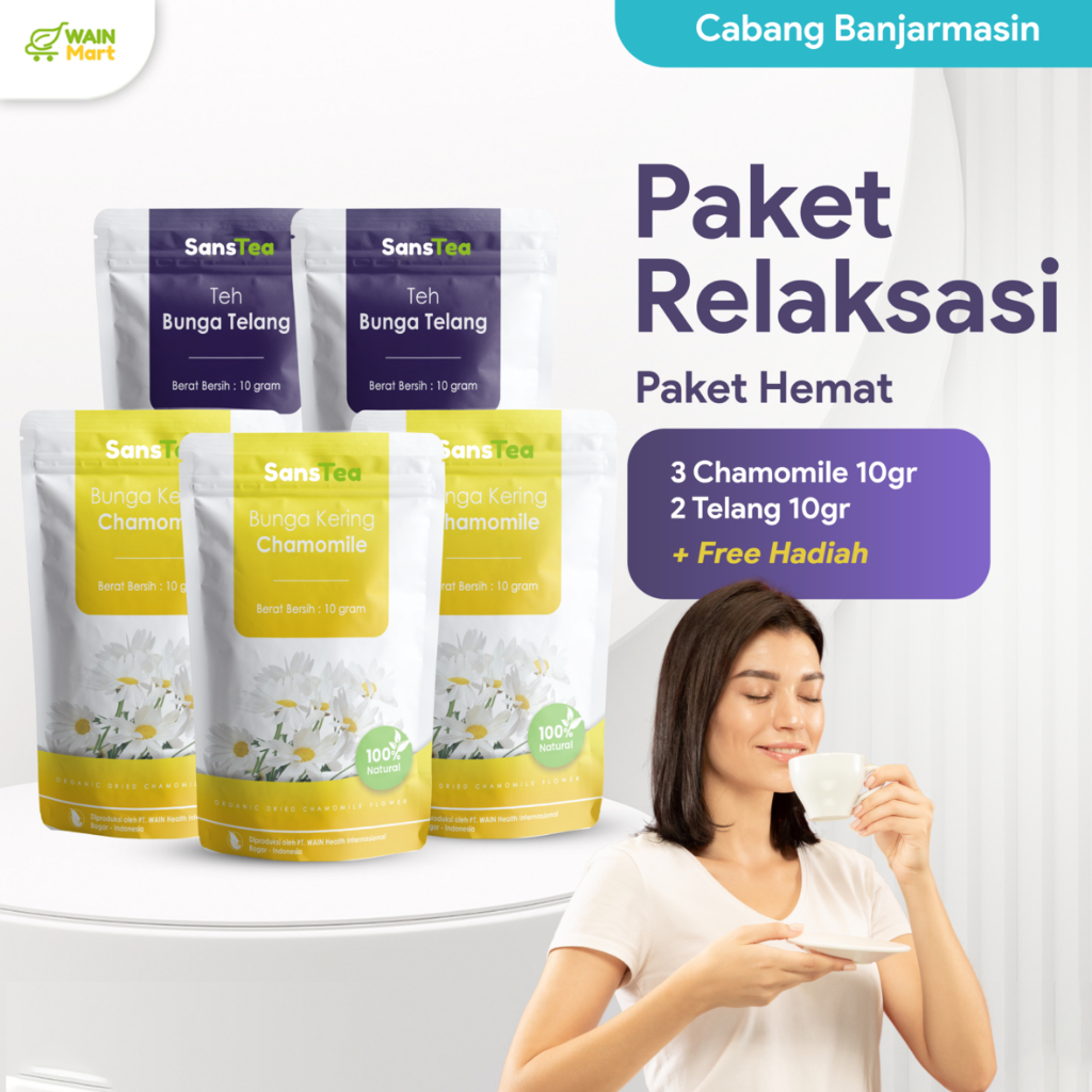 

PAKET RELAKSASI!! (3 CHAMOMILE 10 GR + 2 BUNGA TELANG 10 GR) + FREE MY BOTTLE