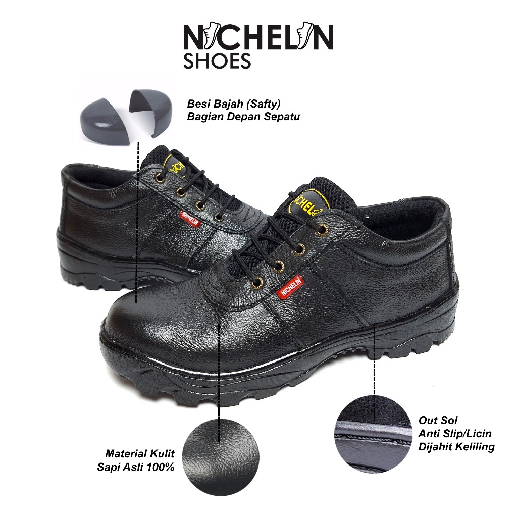 NICHELIN - Nichelin Shoes Sepatu Kulit Hitam SEPATU KERJA LAPANGAN