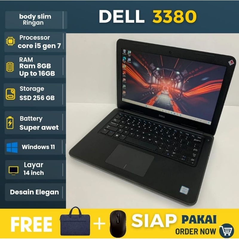Laptop Dell 3380 Core i5 gen 7 Ram 8Gb SSD 256GB OS Windows - siap pakai