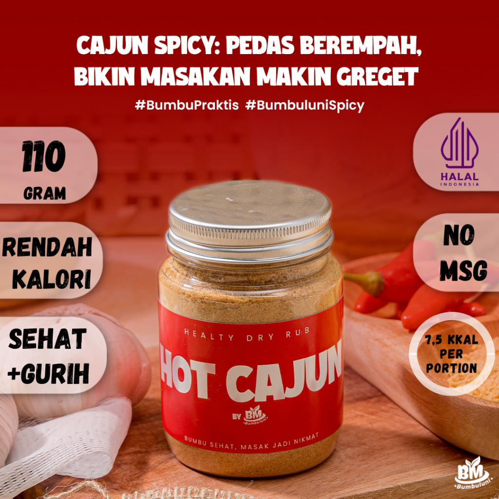 

Bumbuluni Dry Rub Bumbu Marinasi Serba Guna Rendah Kalori dan Lemak 110g [Cajun Spicy Seasoning]
