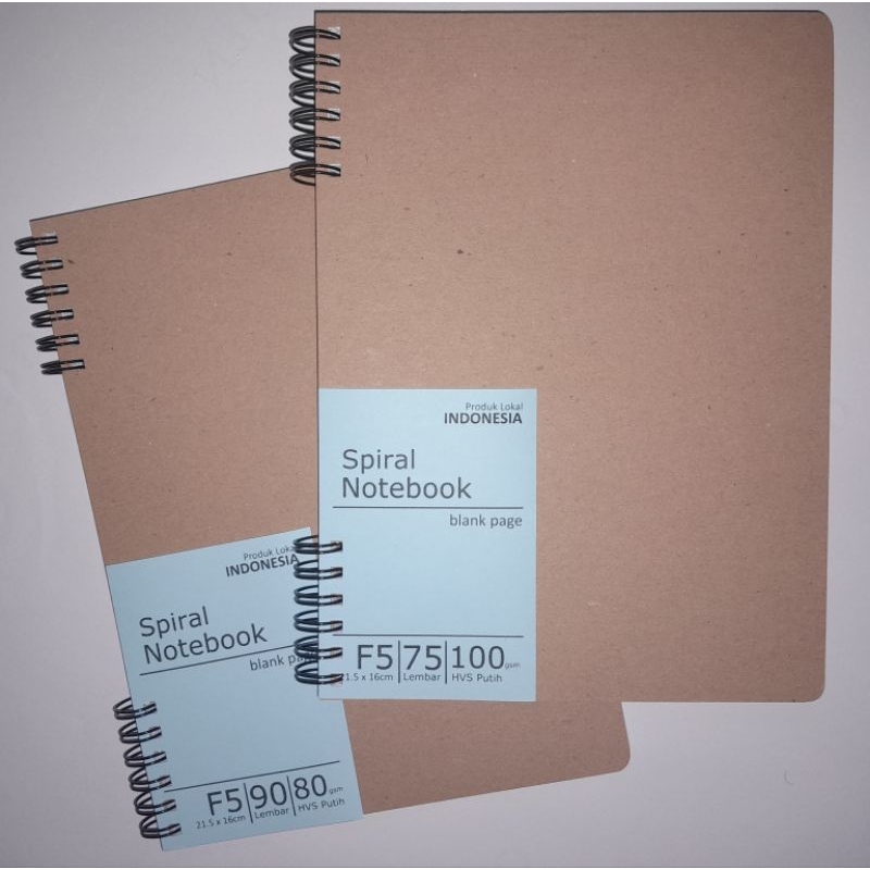 Spiral Notebook F5 || Kraft Cover - HVS Putih, polos