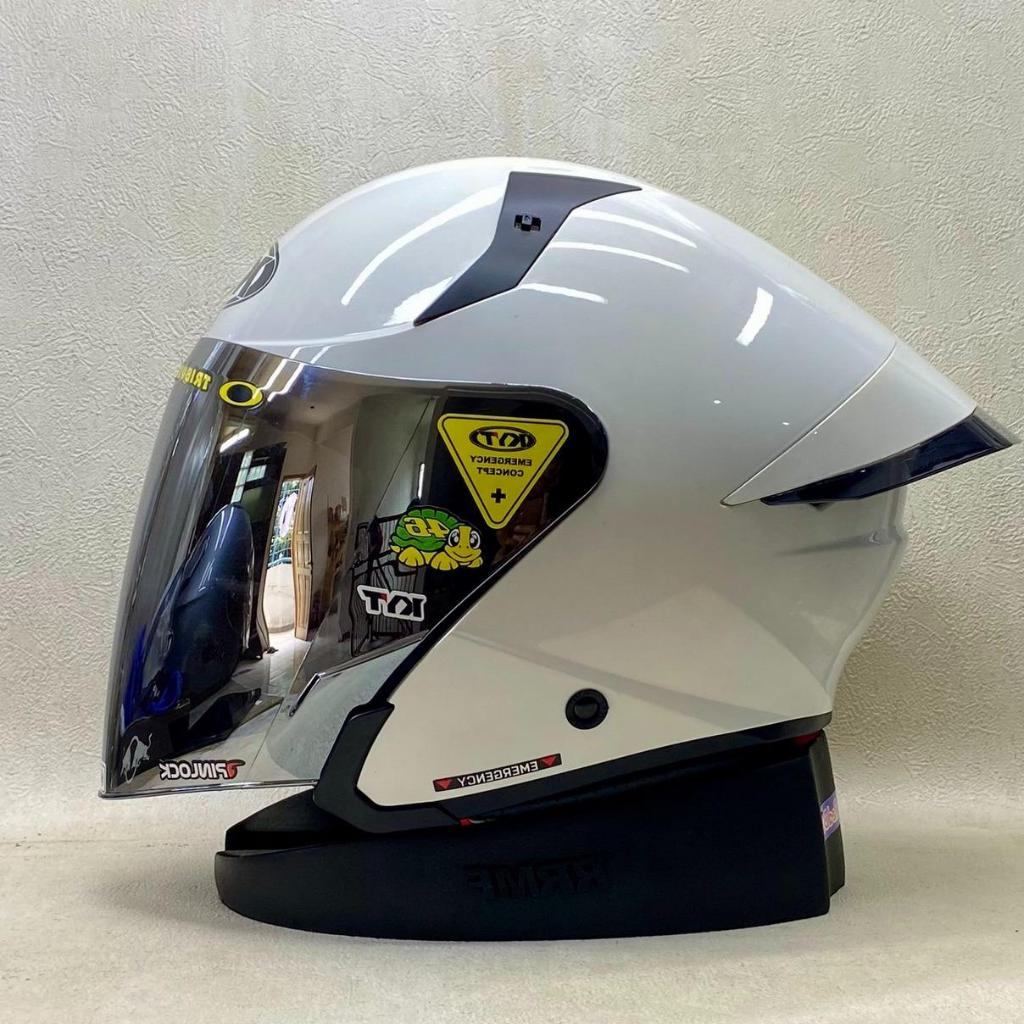 KYT TTR-JET SOLID WHITE - HELM KYT ORIGINAL HALF FACE DOUBLE VISOR