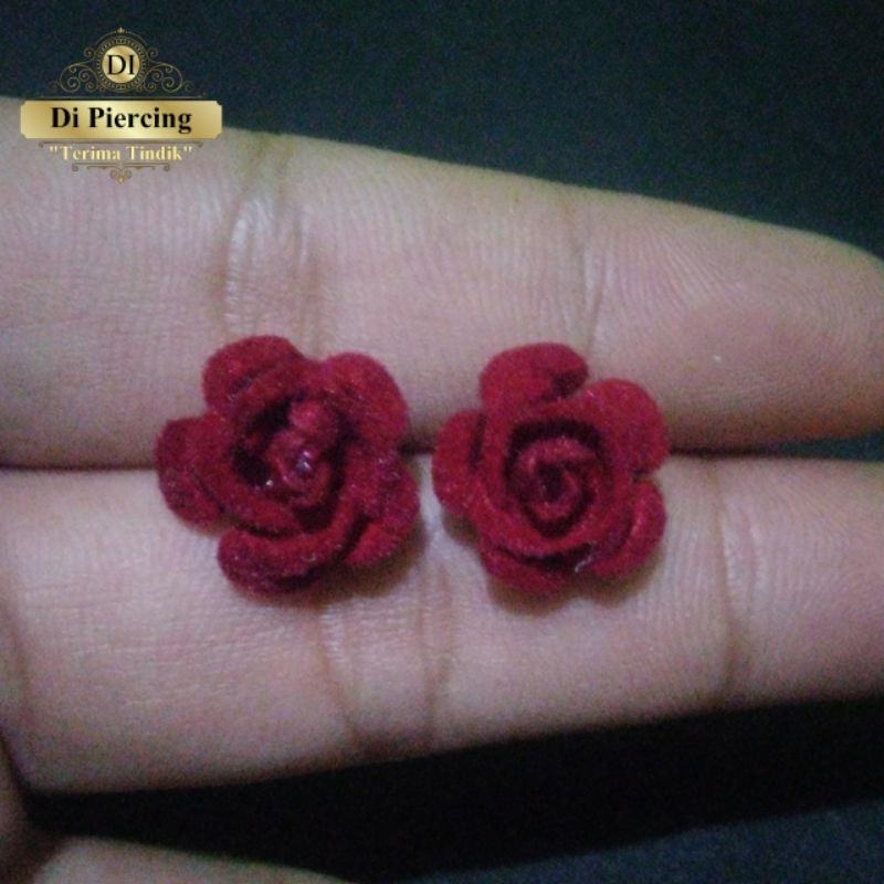 Anting wanita motif bunga mawar merah/Anting viral Anting cewek/Anting bunga