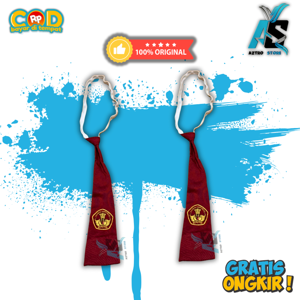 DASI SD PEREMPUAN , DASI SD MERAH POLOS KARET BORDIR , DASI ANAK SD  WANITA / CEWEK MERAH POLOS