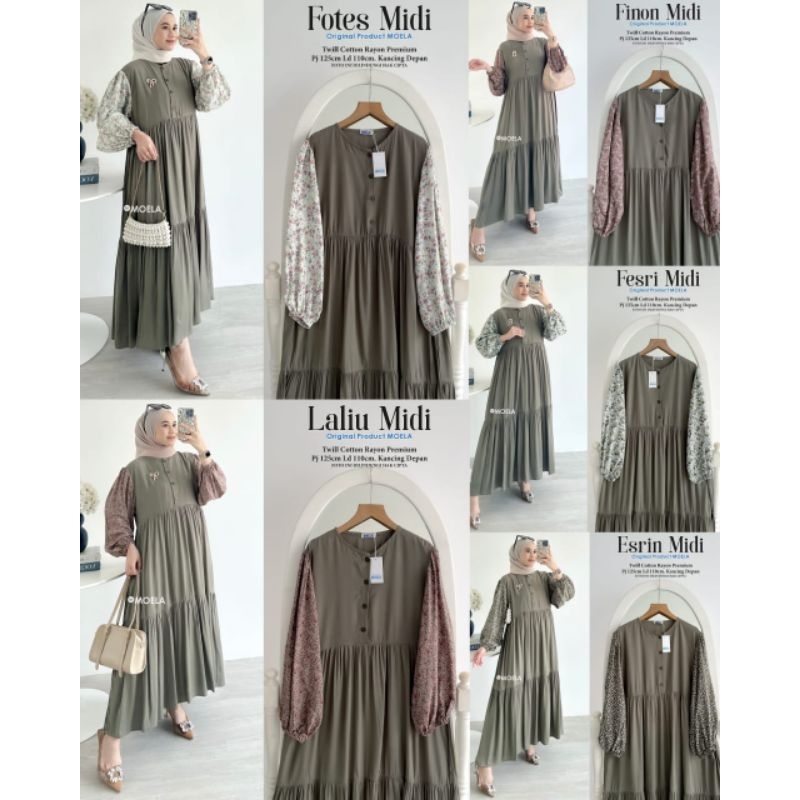MIDI DRESS KANCING DEPAN/GAMIS LENGAN BALON/Gamis Kancing Depan/Gamis kombinasi/MIDI DRESS KANCING D