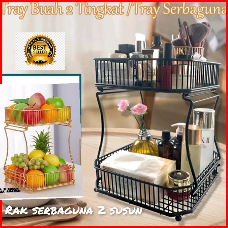 KERANJANG BUAH 2 SUSUN AESTHETIC/BAHAN BESI