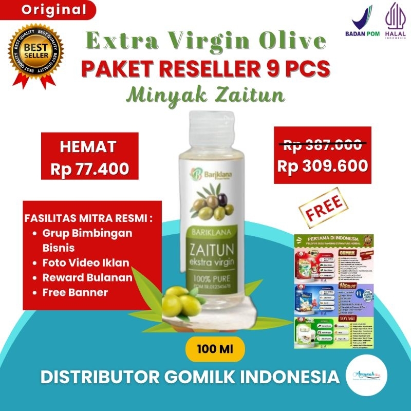 

[BISA COD + GARANSI] [GRATIS BANNER] [PAKET RESELLER 10 PCS] MINYAK ZAITUN Extra Virgin Olive Oil Bariklana 100ml