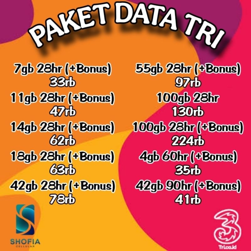 Paket Data Tri Three 3 Internet Kuota Voucher Bulanan Murah cepat Insya Allaah