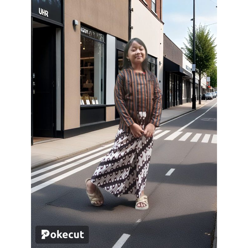kebaya lurik anak perempuan baju adat tradisional anak atasan/setelan/lengkap dengan bros
