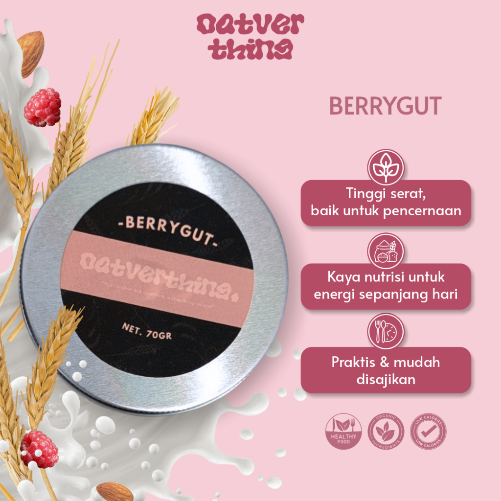 

Granola Oatmeal BerryGut Oatverthing Sereal Sarapan Mix Berry Chia Seed Kemasan Jar 70g
