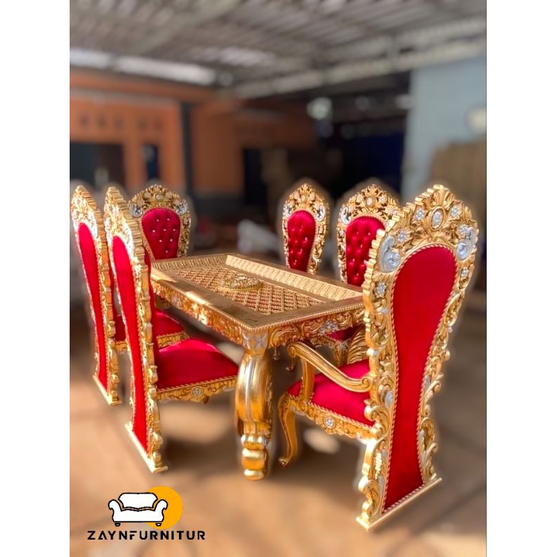 Meja Makan Ukir Mewah Khas Eropa Kayu Jati Jepara