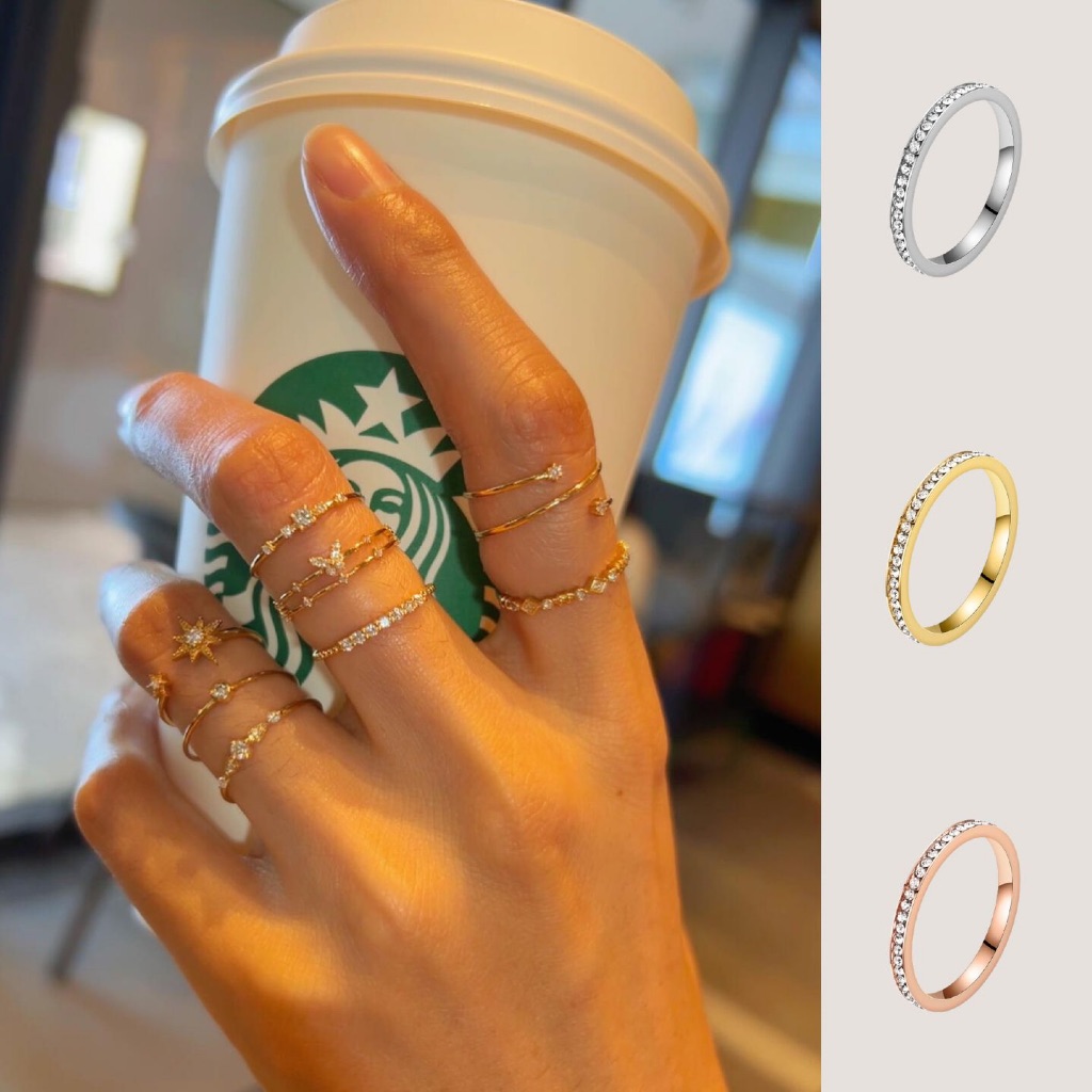 Cincin titanium wanita anti karat Cincin korea pria Cincin Emas Muda Mata berlian couple tunangan