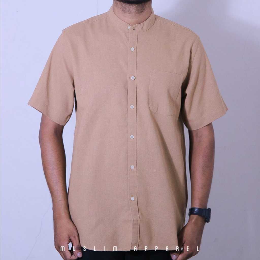 Baju Kemeja Koko Tawny - Koko Pria Lengan Pendek Polos Coklat Susu