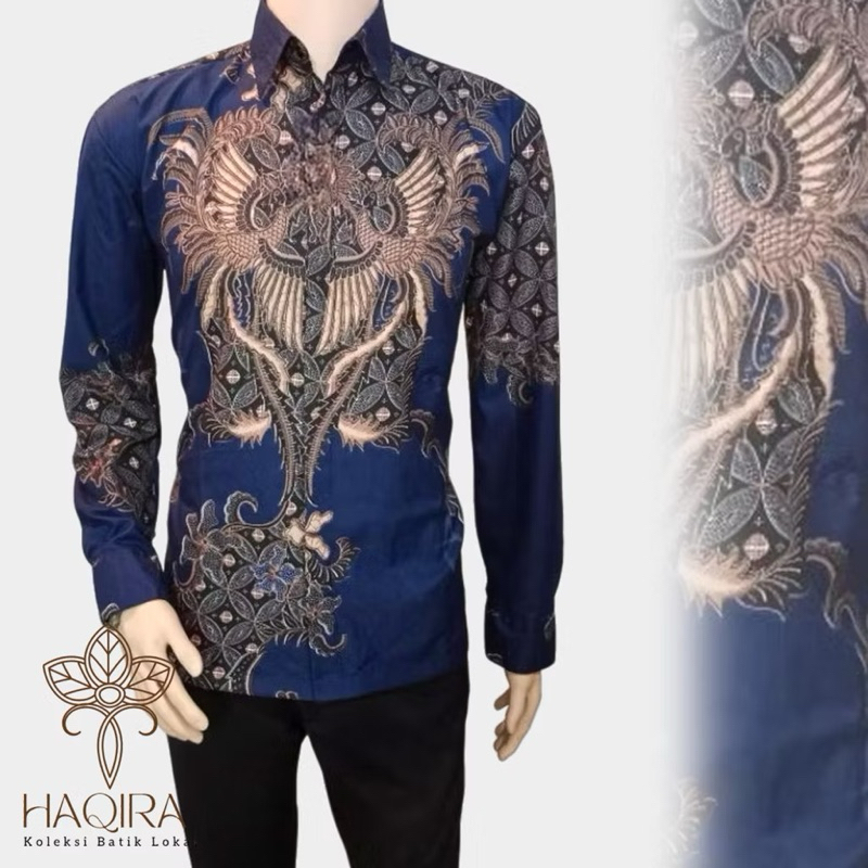 Kemeja Batik Pria Lengan Panjang Premium | kemeja batik rahwannaa kawung navy