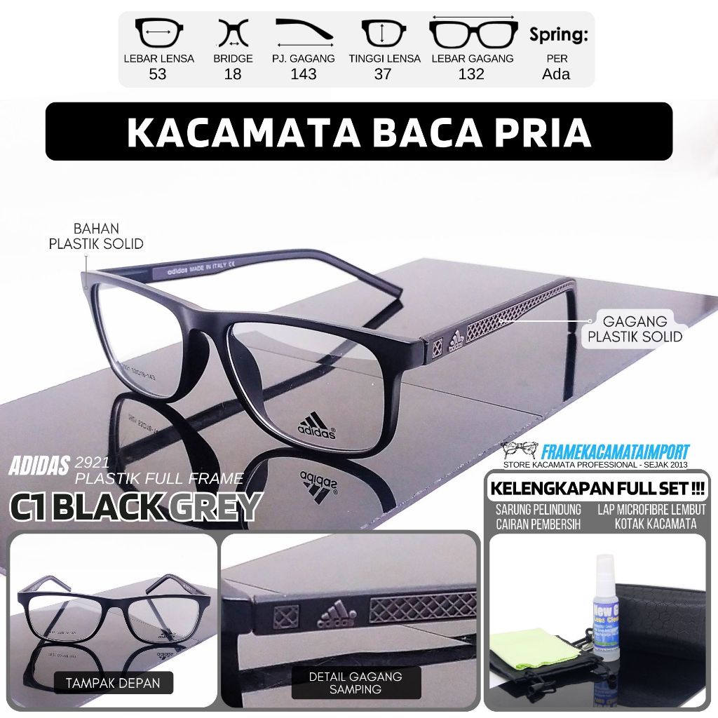 Kacamata Baca Pria Plastik Kasual Sporty Lensa Plus