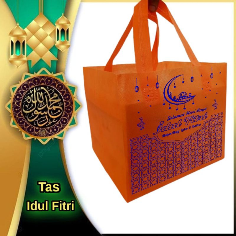 

(12 PCS) Edisi Lebaran Motif Tas Lebaran box 22x22 Box Dus Tas Box Nasi Hajatan Tas sablon 1 Sisi Tas Spunbond