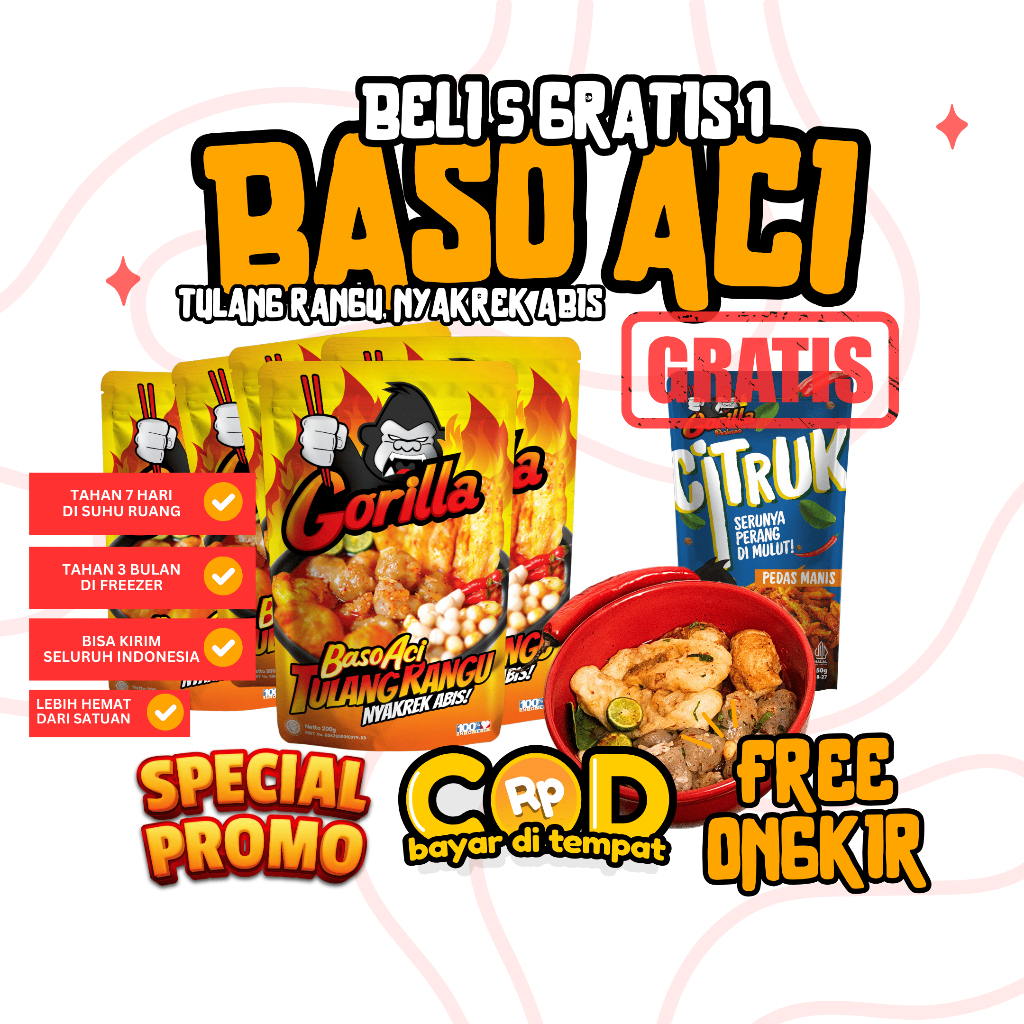 

[PROMO COD] Beli Bakso Instan Tulang Rangu 5 Pcs, Gratis Citruk 50g Pedas Manis Daun Jeruk