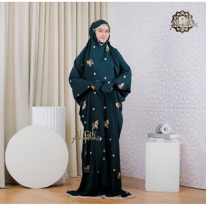 ALRAZZAQ - Mukena Terusan Bordir Bunga Fairy Rayon Timbul Lajuran Dewasa