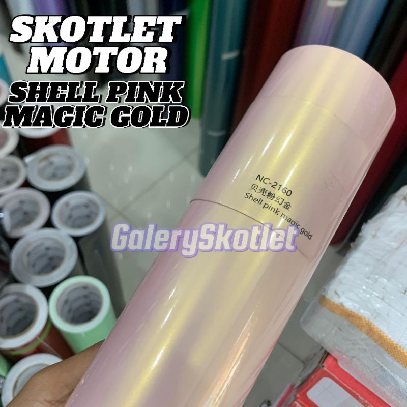 stiker skotlet motor pink lembyung gold premium skotlet shell pink magic gold warna pink glossy