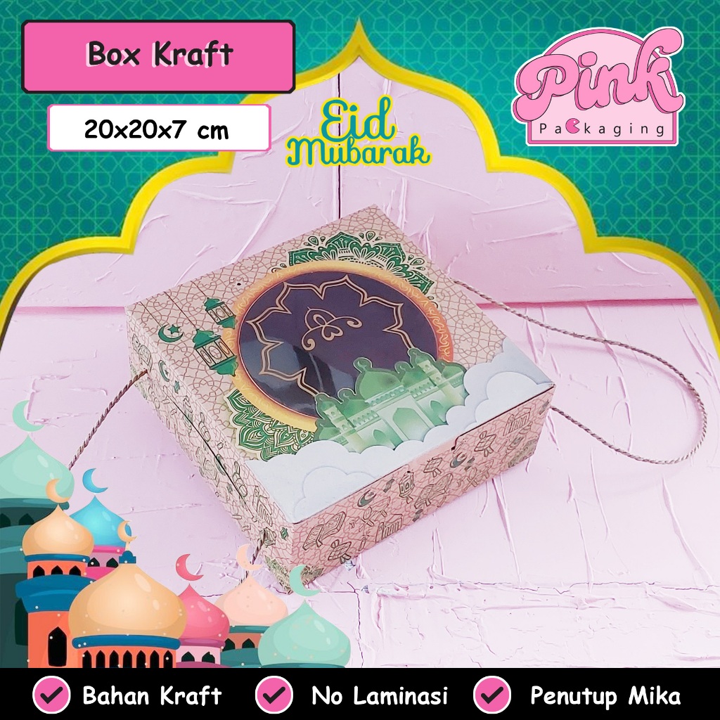 

Box Idul Fitri Kraft Tali Hajatan Islami Nasi Tumpeng kotak makan 20x20x7 22x22x8 Eid Mubarak
