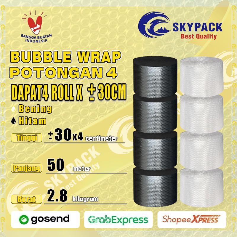 

SKYPACK Bubble Wrap Potongan 4 Ukuran ±30cm x 4 Warna Bening Hitam Berat 2.8kg